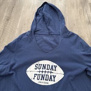 Life Is Good T-Shirt Womens XL Blue Long Sleeve Hooded Sunday Funday Graphic Tee